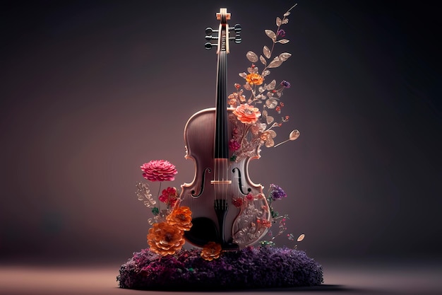 Fantasy design musical Verbazingwekkende viool gemaakt van bloemen