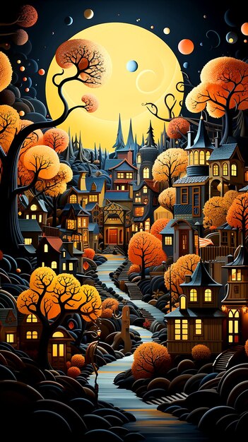 Fantasy digital art that skillfully captures the magnificence of an autumn town