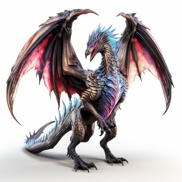 Fantasy Dragon Art Hyperdetailed And Exaggerated Poses In Light Magenta And Dark Azure