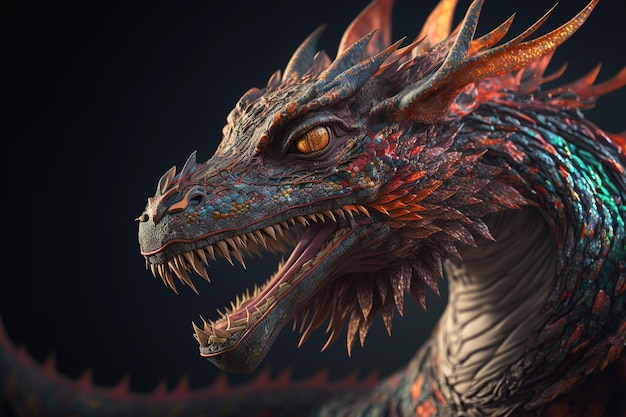 Fantasy dragon head digital painting