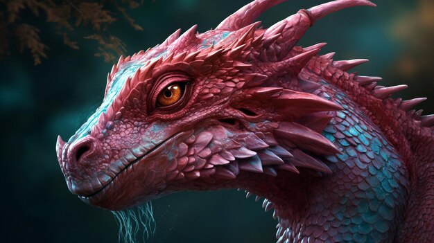 Фото Фантастический дракон с оранжевыми глазами на размытом фоне
