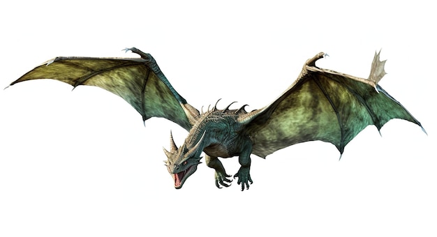 Fantasy Dragon Woeste monster Vicious draak vliegen in de witte achtergrond Digitale afbeelding