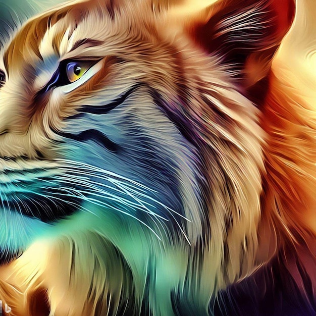 Foto disegno fantasy di una tigre con caratteristiche ed effetti interessanti