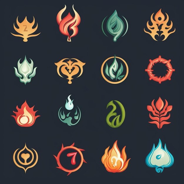 fantasy elemental icons simplistic and elegant