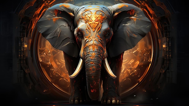 Fantasy elephant with abstract elements as background