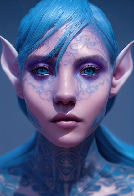 Fantasy elven woman with purple hair Long purple hair pointy elven ears beautiful makeup