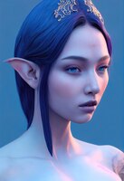 Fantasy elven woman with purple hair long purple hair pointy elven ears beautiful makeup
