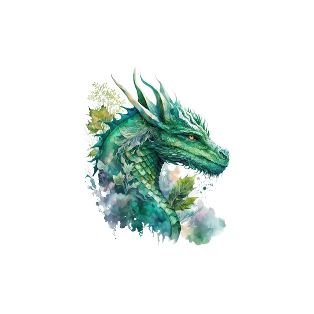 Fantasy emerald dragon watercolor 54