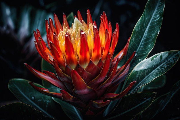 Фэнтези экзотические тропические цветы Красивый цветочный фон джунглей Генеративный AI