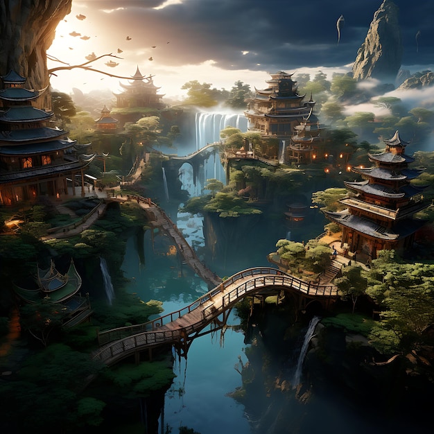 Fantasy fairy tale castle land land in a fantastic realistic style Digital artwork concept