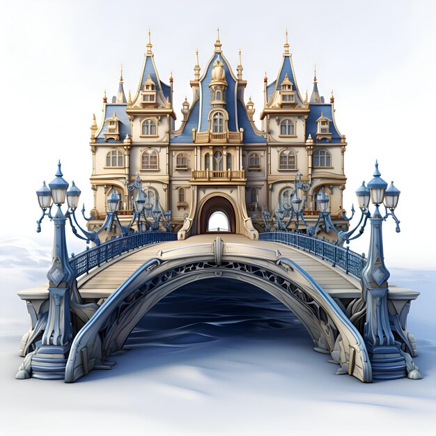Фото Фантастический сказочный замок на мосту 3d-рендер