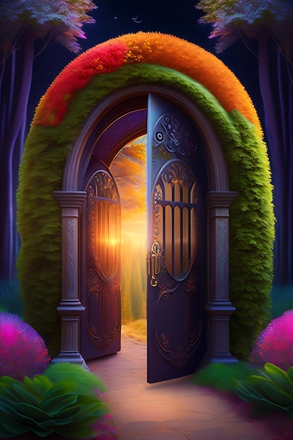 Fantasy fairytale forest with magic doors