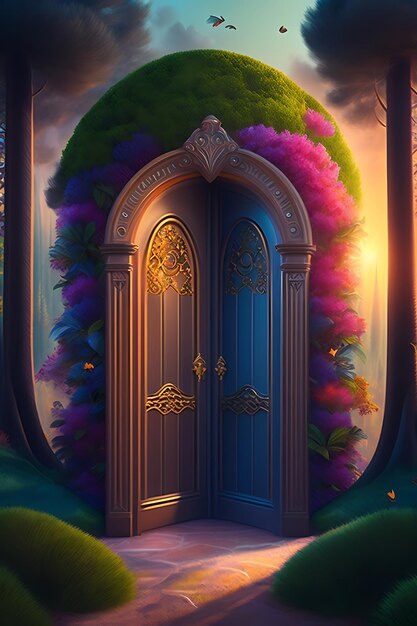 Photo fantasy fairytale forest with magic doors