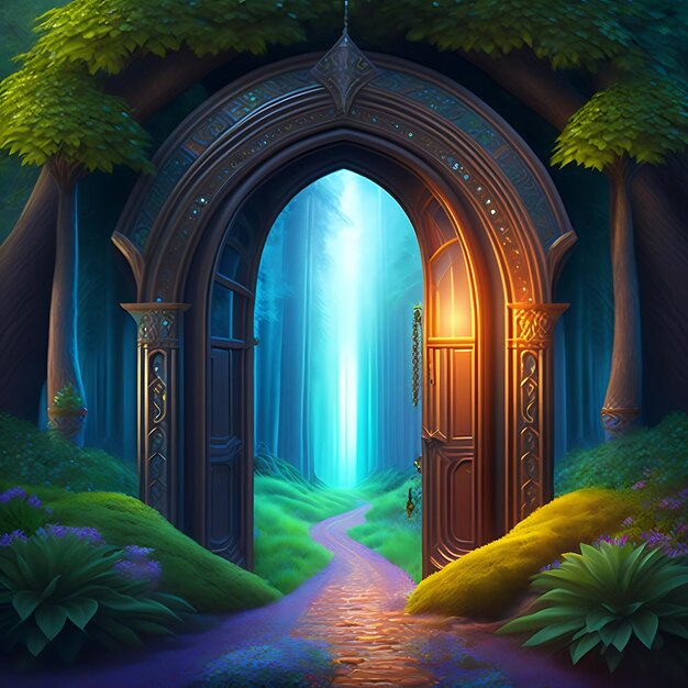 Fantasy fairytale forest with magic doors