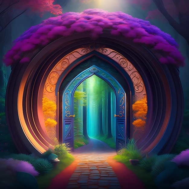 Fantasy fairytale forest with magic doors