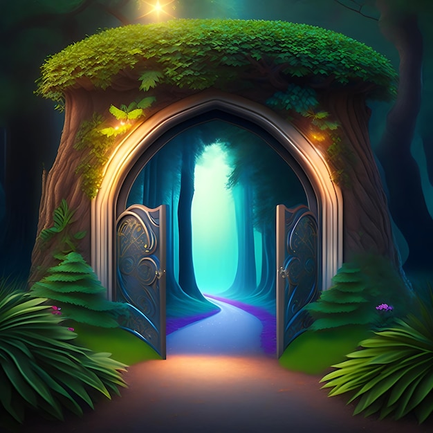 Fantasy fairy tale background. Fantasy enchanted forest with