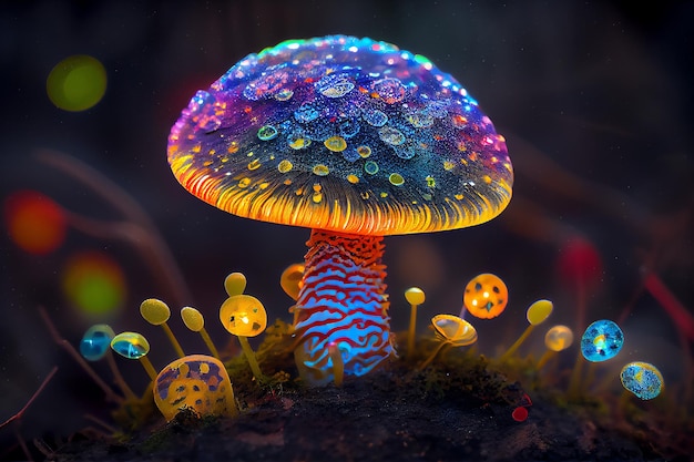 Fantasy and fairytale magical glowing mushrooms generative AI