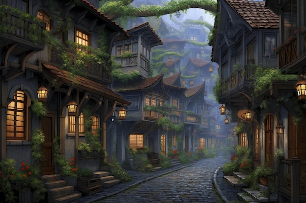 Fantasy Fairytale village with old houses