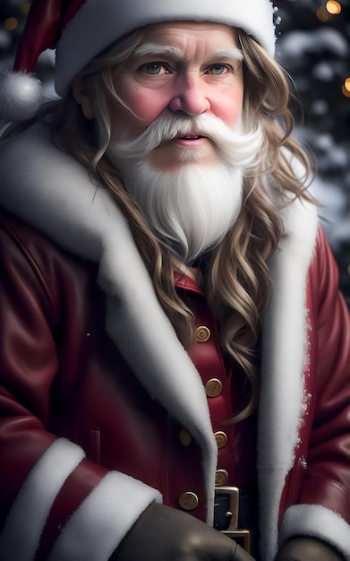 fantasy figure of a grandfather santa claus with leather red jacket