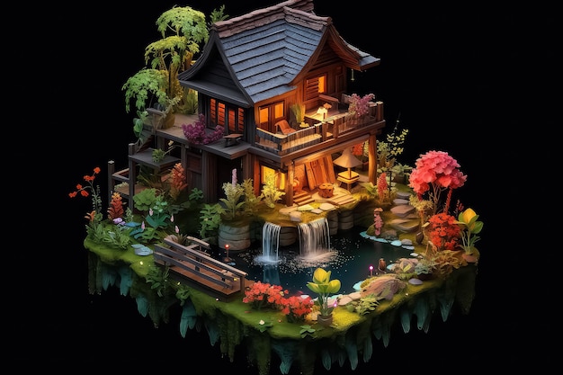 Fantasy floating island natural landscape with paradise concept