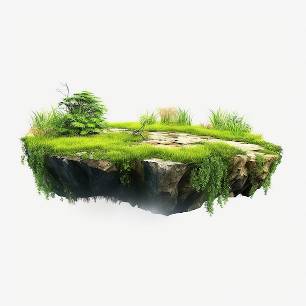 fantasy floating island with natural grass field on the rock surreal float landscape with paradise