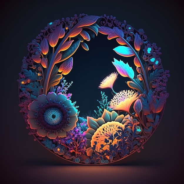 Fantasy floral scifi neon portal Bloemplanten met neonverlichting