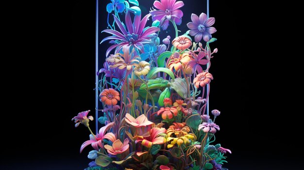 Fantasy flower garden with a blue and orange light Ai generated art