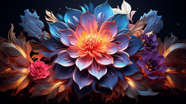 Photo fantasy flower neon color ornate beautiful image ai generated art