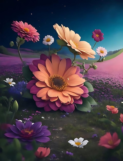 Photo fantasy flowers in dreamland