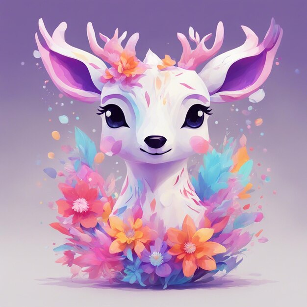 Fantasy flowers splash with cute dear t shirt design art