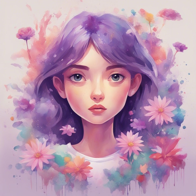 Fantasy flowers splash with cute girl t shirt design art