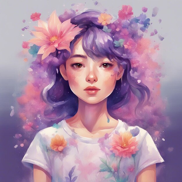 Fantasy flowers splash with cute girl t shirt design art