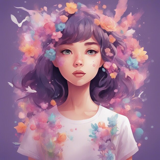 Fantasy flowers splash with cute girl t shirt design art