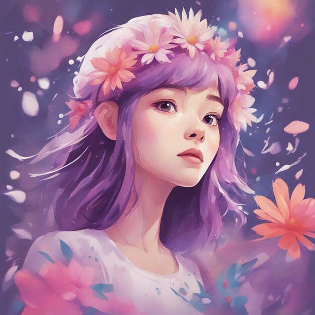 Fantasy flowers splash with cute girl t shirt design art