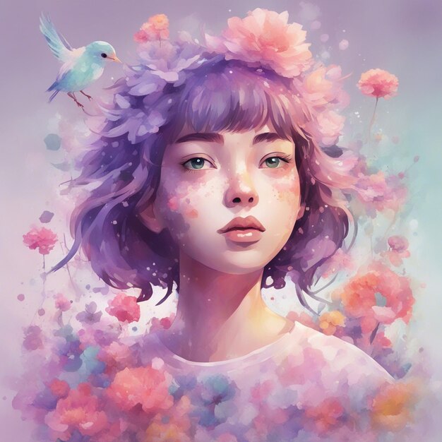 Fantasy flowers splash with cute girl t shirt design art