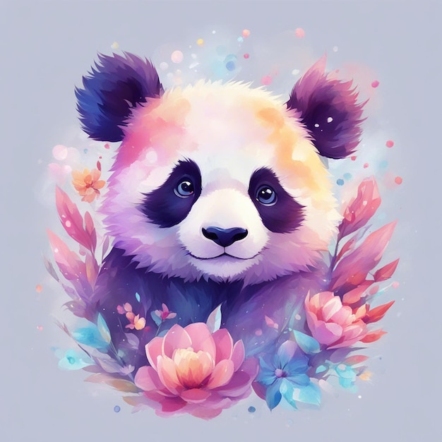 Fantasy flowers splash with cute panda t shirt design art