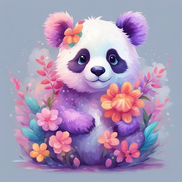 Fantasy flowers splash with cute panda t shirt design art