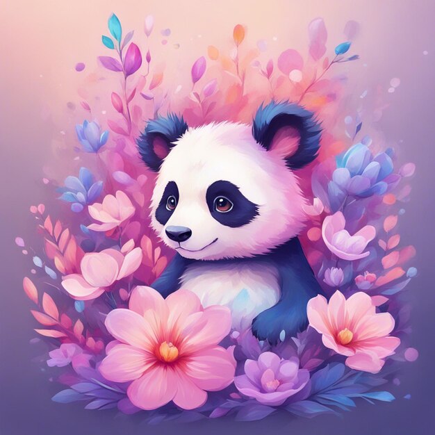 Foto fantasia fiori splash con simpatico panda t shirt design art