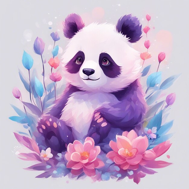 Foto fantasia fiori splash con simpatico panda t shirt design art