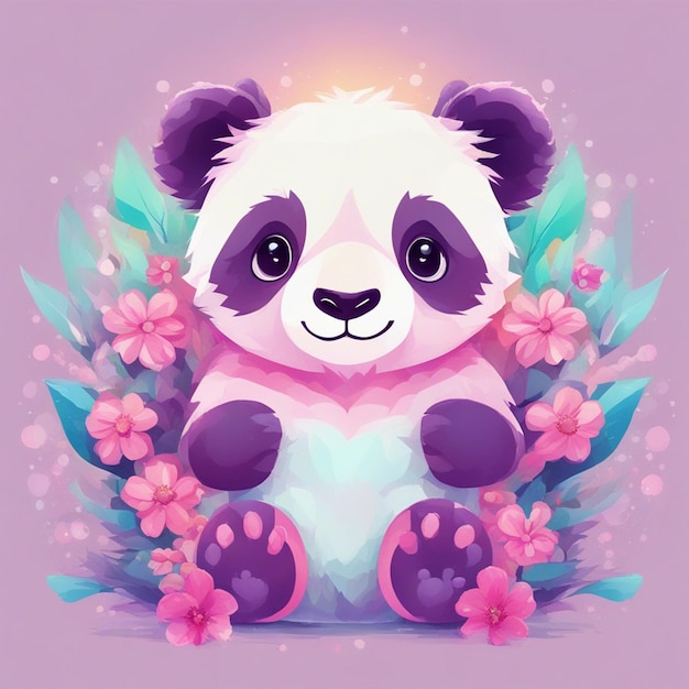 Fantasy Flowers Splash with cute panda T Shirt Design Art