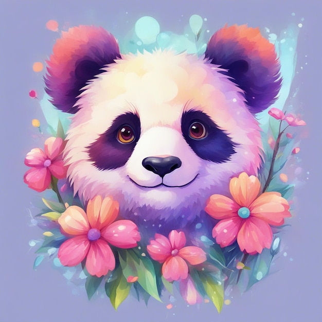 Photo fantasy flowers splash with cute panda t shirt design art