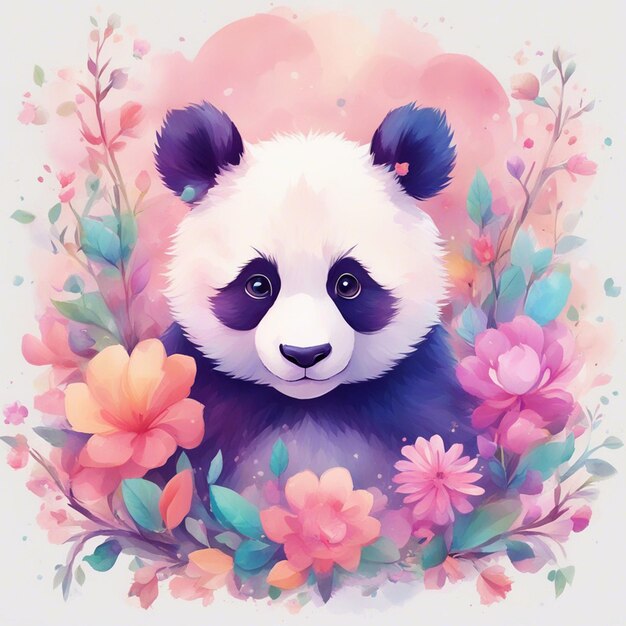 Fantasy flowers splash with cute panda t shirt design art