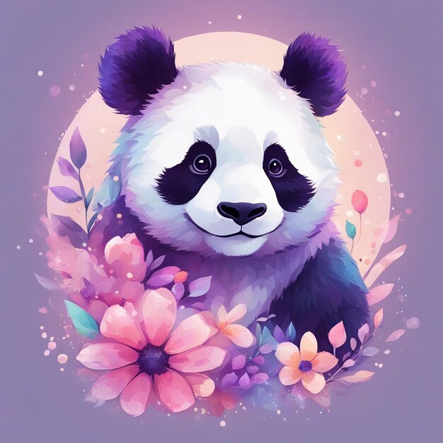 Fantasy flowers splash with cute panda t shirt design art