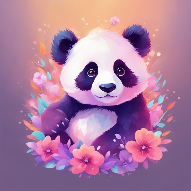 Fantasy flowers splash with cute panda t shirt design art