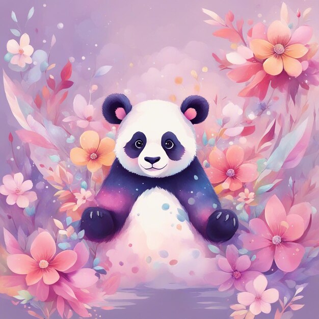 Fantasy flowers splash with cute panda t shirt design art