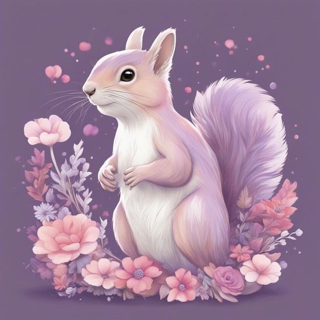 Fantasy Flowers Splash with cute Squirrel T Shirt Design Art