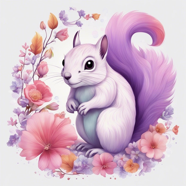 Fantasy Flowers Splash with cute Squirrel T Shirt Design Art