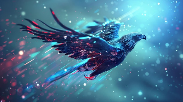 Photo fantasy flying eagle in cyberpunk style ai generated image