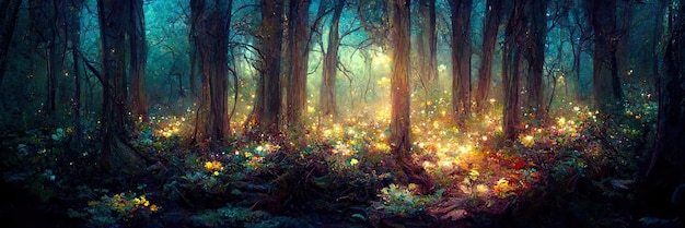 Premium Photo | Fantasy forest floor, trees, nature, green, light ...