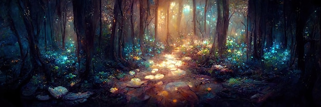 Premium Photo | Fantasy forest floor, trees, nature, green, light ...